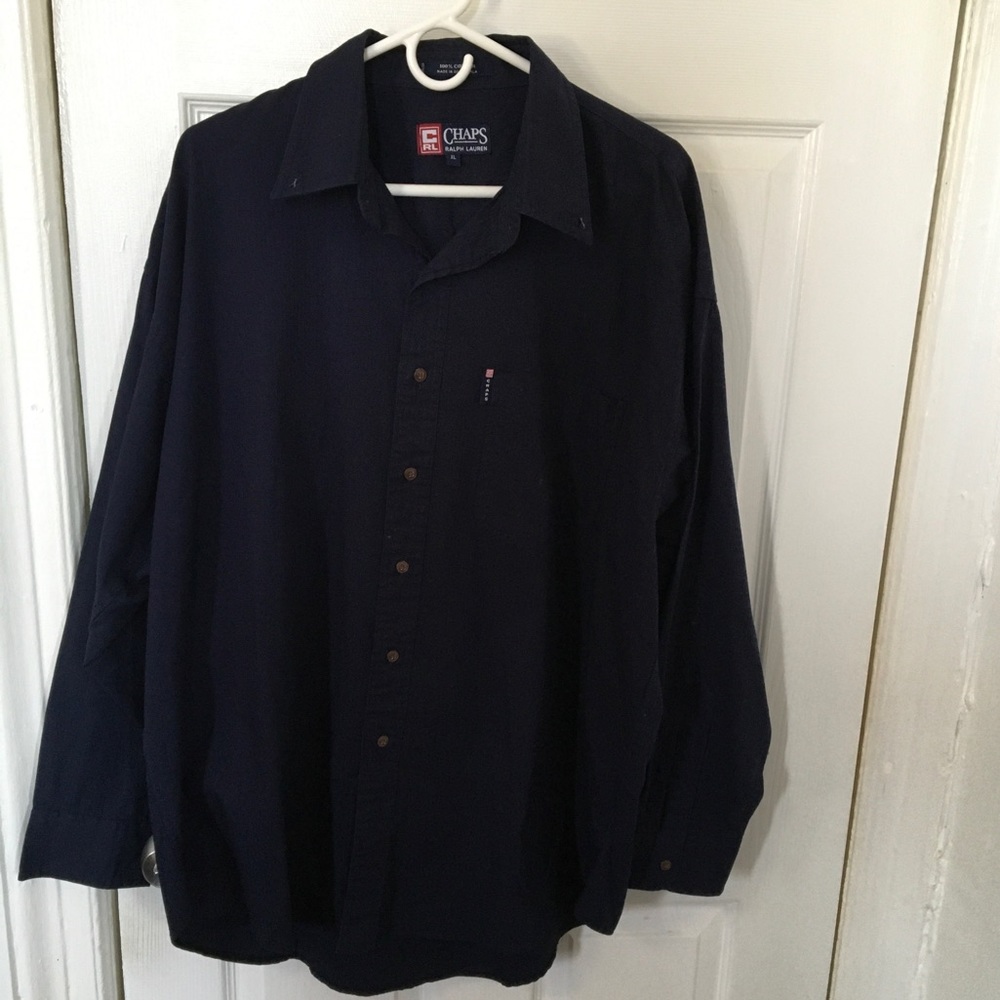 Chaps Ralph Lauren Navy Blue Long Sleeve Button Down Shirt Size XL